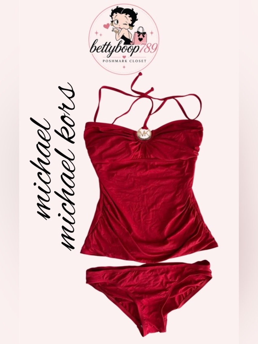 MICHAEL Michael Kors Red Tankini with MK Medallion